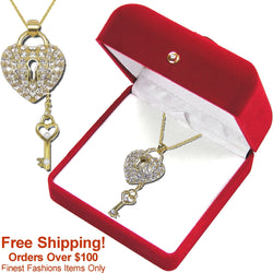 N885RB Forever Silver Crystal Heart Lock & Key Neck With Gift Box102739-Silver