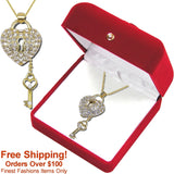 N885RB Forever Gold Crystal Heart Lock & Key Neck With Gift Box102739-Gold