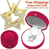 N872RB Forever Gold Or Silver Crystal Double Star Necklace With Gift Box