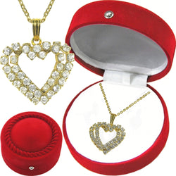 N849RB Gold Plated Crystal Dbl Heart Necklace In Gift Box102799