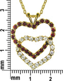 Gold Plated Clear & Ruby Crystal Dbl Heart Necklace Ndhrc Rb102800