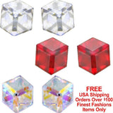 E066 Swarovski Crystal 6mm Cube Earrings Surgical Steel Post With Gift Box