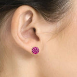 E088F Sparkling 8mm Crystal Cluster Ball Earrings - Fuchsia
