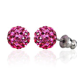 E088F Sparkling 8mm Crystal Cluster Ball Earrings - Fuchsia