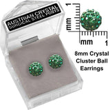 E088GN Sparkling 8mm Crystal Cluster Ball Earrings - Green