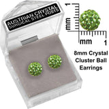 E088L Sparkling 8mm Crystal Cluster Ball Earrings - Lime