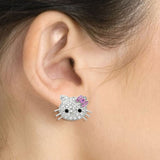 E237 Forever Gold Plated Crystal Kitty W / Bow Earrings102868 Gold