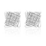 E157S Forever Silv Crystal SQ Grid Twist Full Hoop Earrings102942