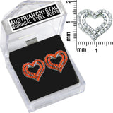 E262RS Imitat Rhodium Plated Red Crystal Dbl Heart Earrings102975