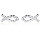 E114G Forever Silv Austrian Crystal Christian Fish Earrings102979