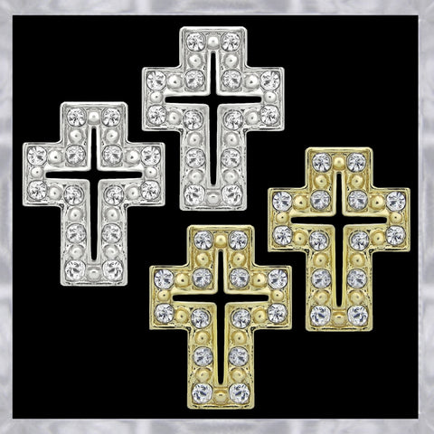 E156 Forever Silver Crystal Open Cross Earrings103002 Silver