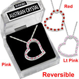 N755 Reversible Silver Plated Crystal Heart Necklace 3 Color103013 Pink & Clear
