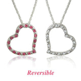 N755 Reversible Silver Plated Crystal Heart Necklace 3 Color103013 Pink & Clear
