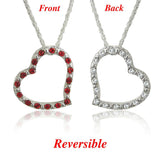 N755 Reversible Silver Plated Crystal Heart Necklace 3 Color103013 Red & Clear