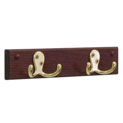 2 Double Prong Hook Rail/Coat Rack, Brass/Mahogany 104259