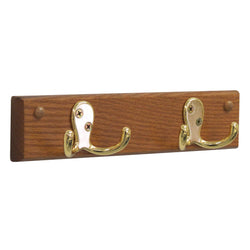 2 Double Prong Hook Rail/Coat Rack, Brass/Medium Oak 104260