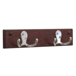 2 Double Prong Hook Rail/Coat Rack, Nickel/Mahogany 104262