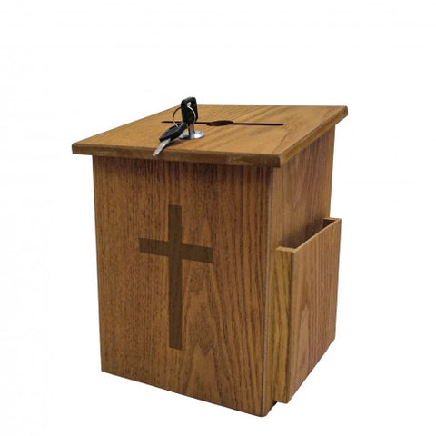 Box, Church Collection Donation Charity w/ Cross 7.5"W x 7.5"H x 9-7/8" D 10885