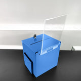Blue Metal Donation Box Suggestion Tithes Offering Box Sign Holder 8.5X8.1X18" 10918-Blue+11460-2