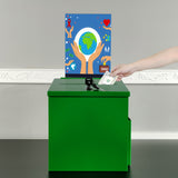 Green Metal Donation Box Suggestion Tithes Offering Box Sign Holder 8.5X8.1X18" 10918-Green+11460-2