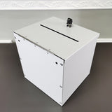 White Metal Donation Box Collection Box Tithes Offering Drop Ballet 8.5X8X9.5 10918-WHITE-RIVETP