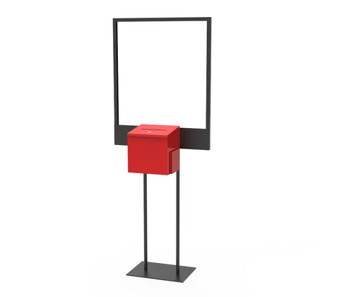 Stand, Bulletin Poster Donation Ballot Collection with Red Metal Box
