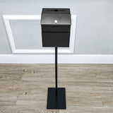 Black Metal Donation Box Floor Stand Lobby Foyer Tithes & Offering Suggestion 11065+11118-BLACK