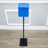 Black Metal Donation Box Floor Stand Lobby Foyer Tithes & Offering Suggestion 11065+11118-BLUE