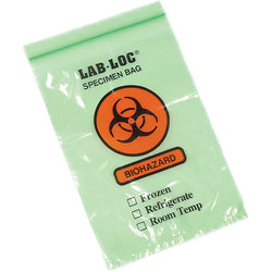 Green Tint 3 Wall Style Specimen Transfer Bag   Printed Biohazard 6W x 9L