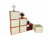 Cubby Hole Storage Bin Modular Wood Blocks With Fabric Bins 6/Set