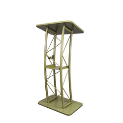 FixtureDisplays@I Light Green Hue Gol Id Color Curved Podiun, Truss Metal/ Wood Pulpit Lectern with a Saucer 11568-GOLD