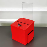 Box, Red Metal Donation Suggestion Charity Key Drop Fund Raising w/ Sign Holder 10918-red+11460-2