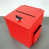 Box, Red Metal Donation Suggestion Charity Key Drop Fund Raising w/ Sign Holder 10918-red+11460-2