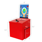 Box, Red Metal Donation Suggestion Charity Key Drop Fund Raising w/ Sign Holder 10918-red+11460-2