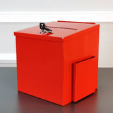 Box, Red Metal Donation Suggestion Charity Key Drop Fund Raising w/ Sign Holder 10918-red+11460-2