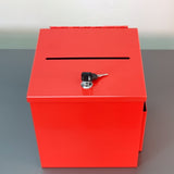 Box, Red Metal Donation Suggestion Charity Key Drop Fund Raising w/ Sign Holder 10918-red+11460-2
