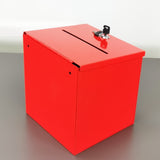 Box, Red Metal Donation Suggestion Charity Key Drop Fund Raising w/ Sign Holder 10918-red+11460-2