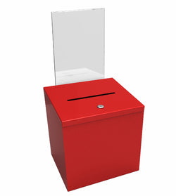 RED Metal Donation Box Suggestion Charity Key Drop Fund Raising Sign Holder