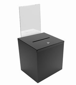 Box, Metal Donation Suggestion Key Drop Fundraising w/Sign Holder Black 10918-black+11460-2