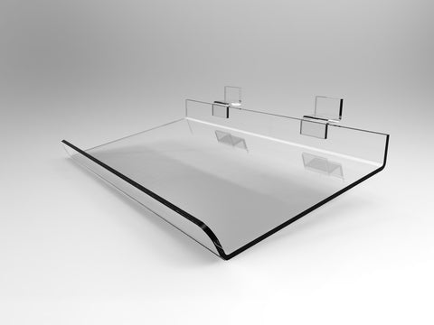 Clear Acrylic Plexiglass Angled Slatwall Shelf with Lip 11709 12C
