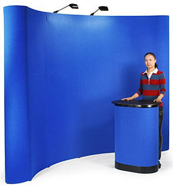 10' Curved Pop Up Display w/ Velcro Fabric, Portable Counter & 2 Spotlights - Blue 119035