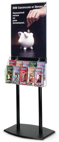 22 x 28 Acrylic Poster Stand with 10 Pocket Brochure Rack, Optional Dividers - Black 119051
