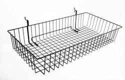 24" x 12" Metal Gridwall Basket w/ Hooks - Black 119074