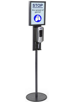 Hand Sanitizer Dispenser, Holds 11" x 14" Sign, Floor Standing - Black 119086