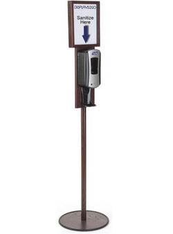 Hand Sanitizer Dispenser, Holds 8.5" x 11" Sign, Floor Standing - Mahogany 119088