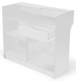 48" White Cash Wrap w/ Adjustable Shelves & Custom Graphic - Silver Standoffs 119152