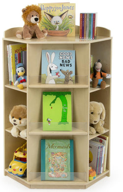 Children's Book Display for Floor, Corner Unit with Adjustable Shelves,Wood, Natural 119177