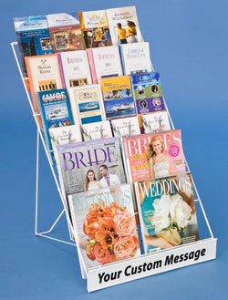 6-Tiered 18"w Wire Display Rack for Tabletops, 2.5" Open Shelves, with Header-White 119354