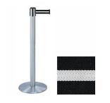 38_Silver_Stanchion_Post_with_7.5'_Retractable_Belt_ _Black_w/_White_Stripe