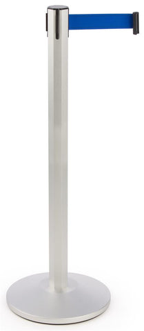 40 1/4_Silver_Stanchion_Post_with_9.5'_Blue_Retractable_Belt_119442